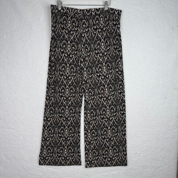 Chico's Travelers Wide Leg Pants Black Beige Abstract‎ Sz 2/L/12/Regular Slinky - Picture 5 of 9